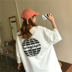 實拍 地球印花短袖韓版寬鬆oversize圓領上衣夏