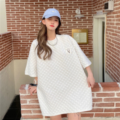 實拍春夏季韓版新款格子純色短袖女寬鬆半袖上衣服