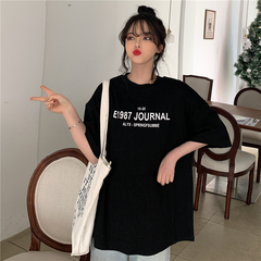 實拍 2021夏季中長款字母短袖t恤女