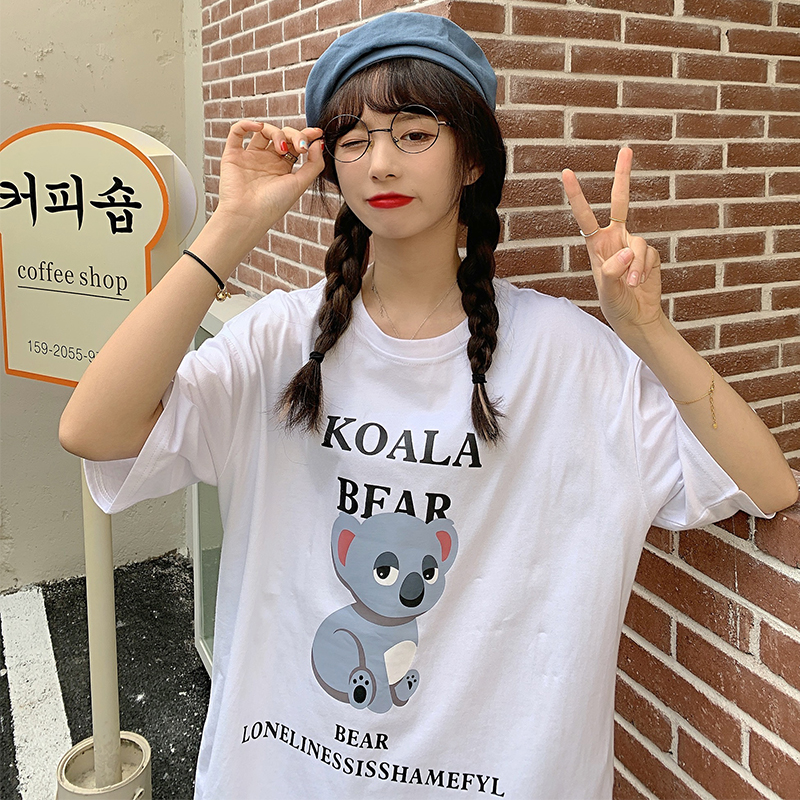 Real Korean casual loose print short sleeve T-shirt