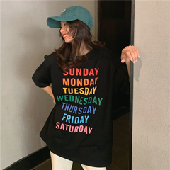 Real shot candy color printed letter medium long short sleeve T-shirt