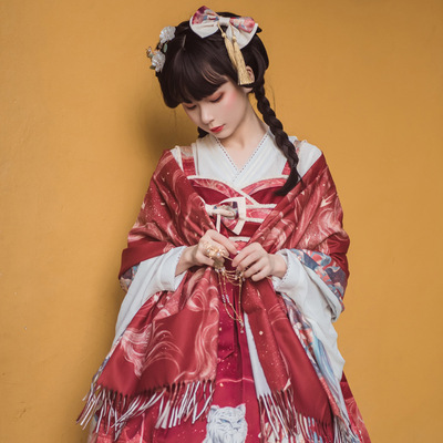 月沐 lolita披巾围巾原创秋冬季加厚保暖羊绒披肩女两用百搭长款