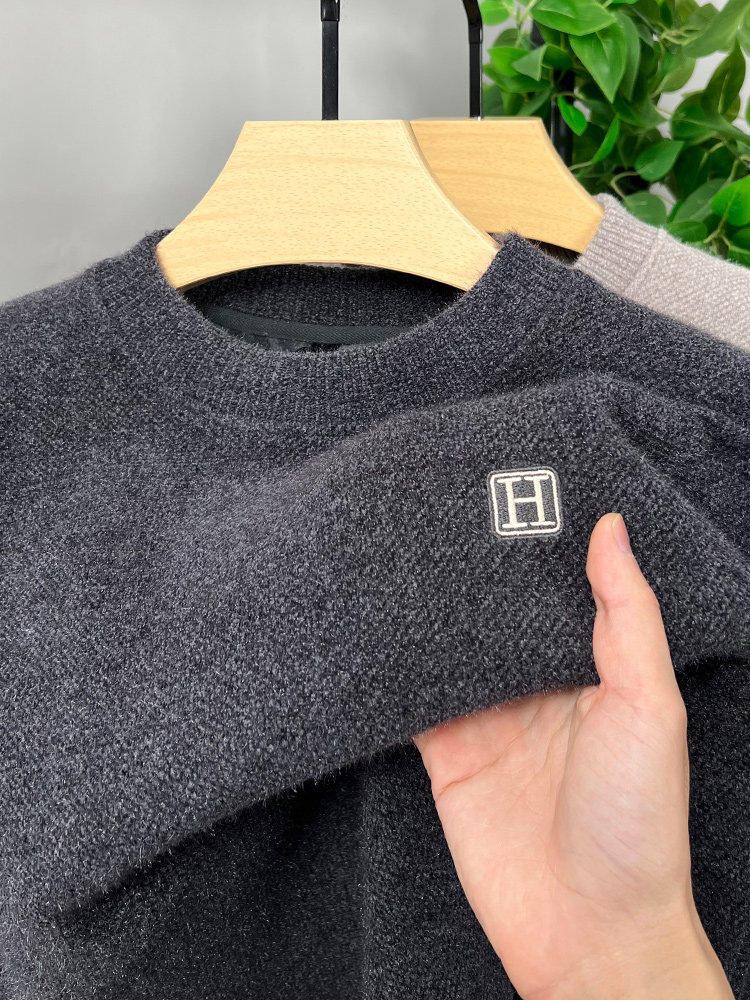 [통합 벨벳] 하이 엔드 라운드 넥 스웨터 남성용 두꺼운 벨벳 따뜻한 탑 셔닐 스웨터 풀오버 바닥 셔츠