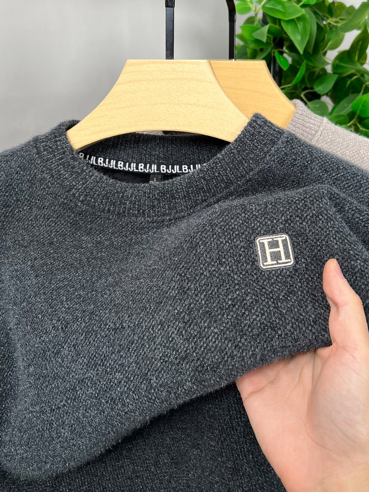 [통합 벨벳] 하이 엔드 라운드 넥 스웨터 남성용 두꺼운 벨벳 따뜻한 탑 셔닐 스웨터 풀오버 바닥 셔츠