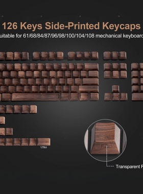 胡桃木纹键帽原厂高度侧刻透光PBT热升华ace68迈从87wooting定制