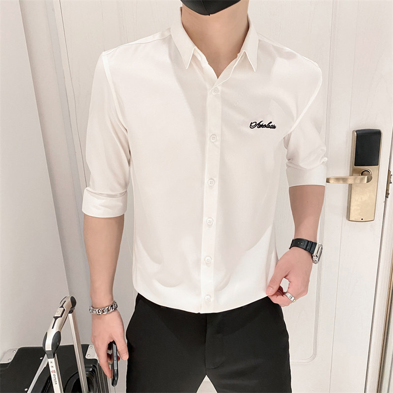 B302CS2352021夏新款男仙鹤刺绣中袖衬衫社会无头风，男装衬衫，电商B216（原B302）