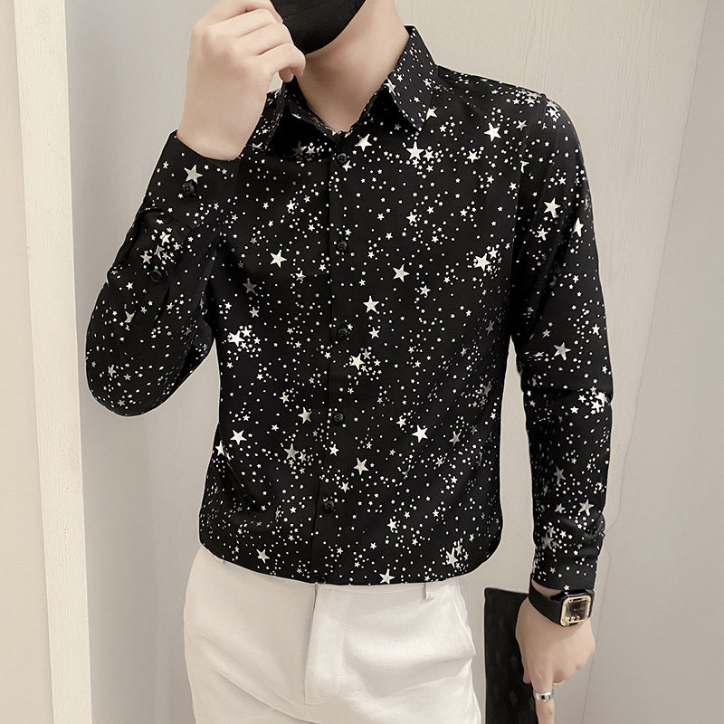 B302CS3362021秋满天星烫银印花长袖衬衫社会无头风,男装衬衫,电商B216（原B302）