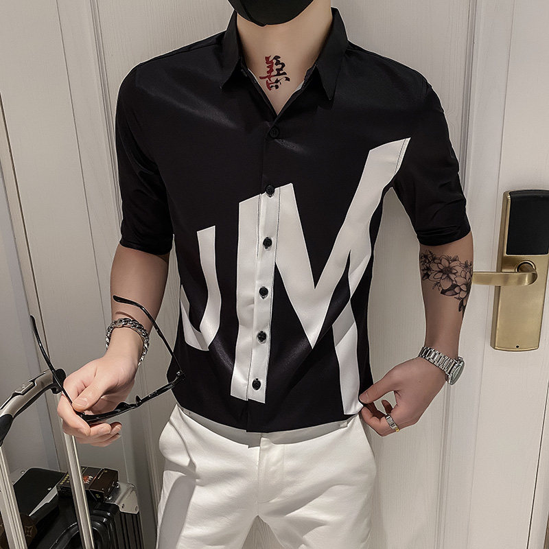 B302CS2122021夏男字母印花中袖衬衣社会风新风格,男装衬衫,电商B216（原B302）