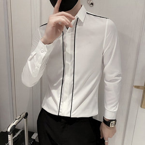 B302 CS39 2022秋装新款男长袖拼接衬衫 社会无头风图片