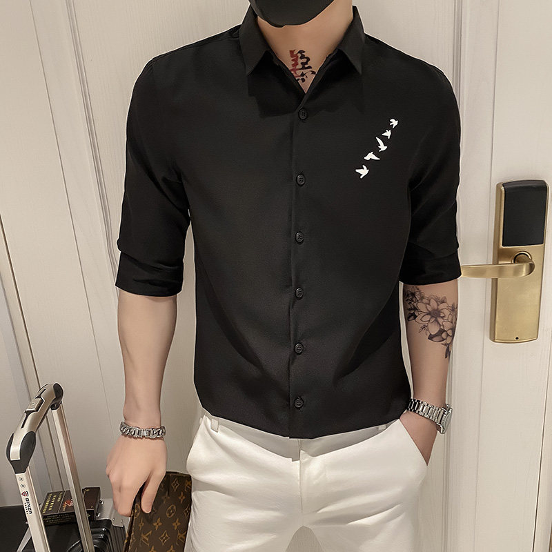 B302CS2022021夏男飞鸟印花中袖衬衫社会小伙新风格,男装衬衫,电商B216（原B302）