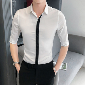 B302 CS140 2021新款夏装男士七分袖工装男中袖衬衫 店主风图片