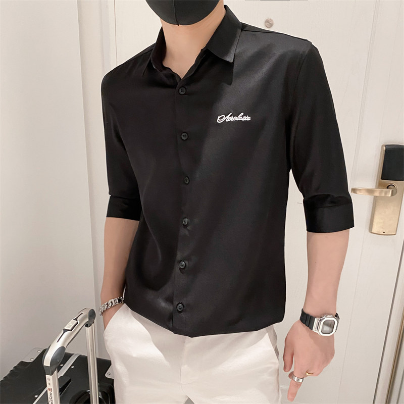 B302CS2352021夏男仙鹤刺绣衬衣中袖衬衫社会无头风,男装衬衫,电商B216（原B302）