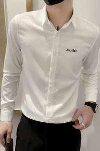 B302 CS331 2021秋装男士字母人头图案印花衬衣 社会风图片