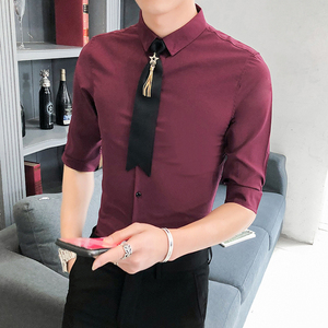 B302 CS152 2021新款夏装男士中袖衬衫 店主风 送同款领带图片