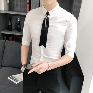 B302 CS152 2021新款夏装男士中袖衬衫 店主风 送同款领带图片
