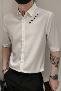 B302 CS202 2021夏男飞鸟印花中袖衬衫 社会小伙 新风格图片