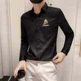 B302CS3382021秋精神小伙刺绣长袖衬衫社会无头风，男装衬衫，电商B216（原B302）