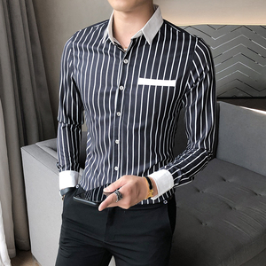 B302 CS320 2021秋装男士条纹长袖衬衫 夜店工装 店主风图片