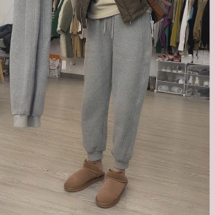 卫裤 现货灰色运动裤 显小个子加绒哈伦裤 2023春秋新款 女束脚休闲裤
