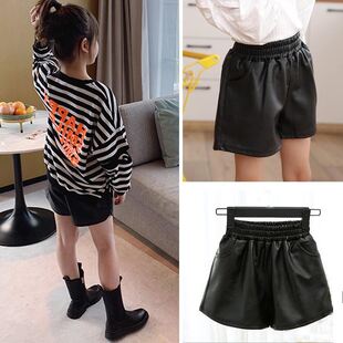 女童皮短裤春秋款仿皮裤PU儿童裤子百搭女孩休闲裤宽松冬款中大童