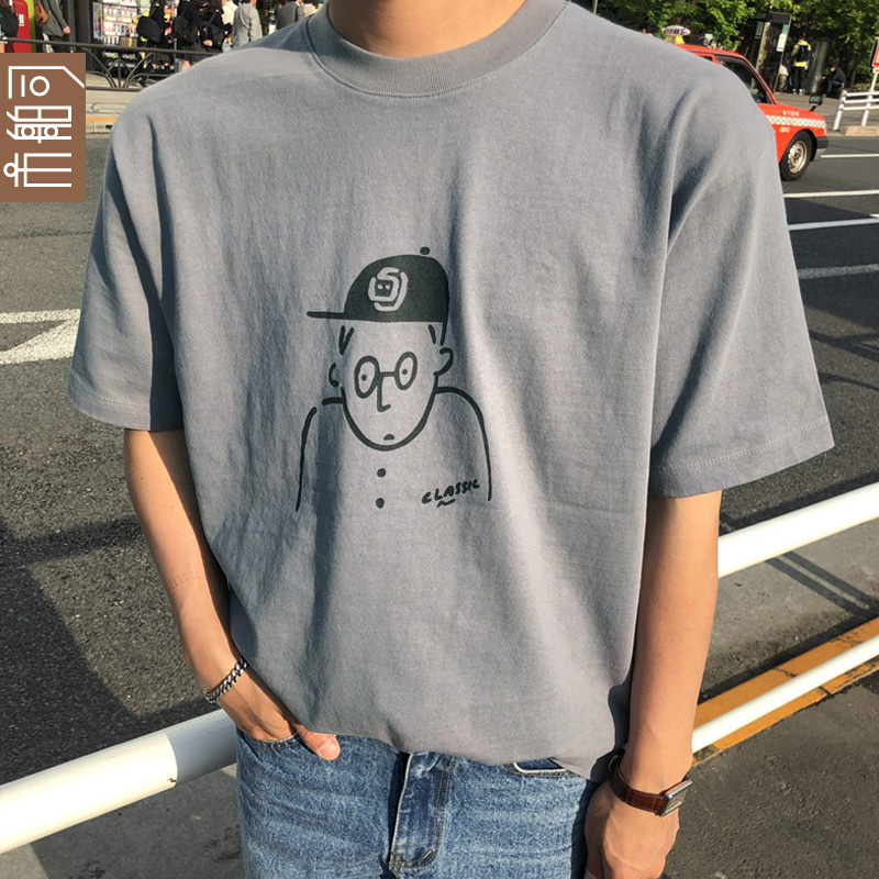 韓國 市舶司男裝2018夏裝新款簡約圓領圖案短袖T恤男潮LR1377