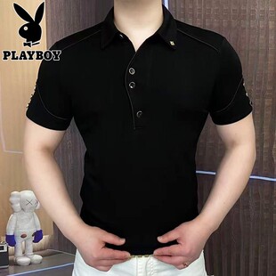 花花公子夏季短袖polo衫男士新款潮牌时尚轻奢百搭翻领短袖T恤男