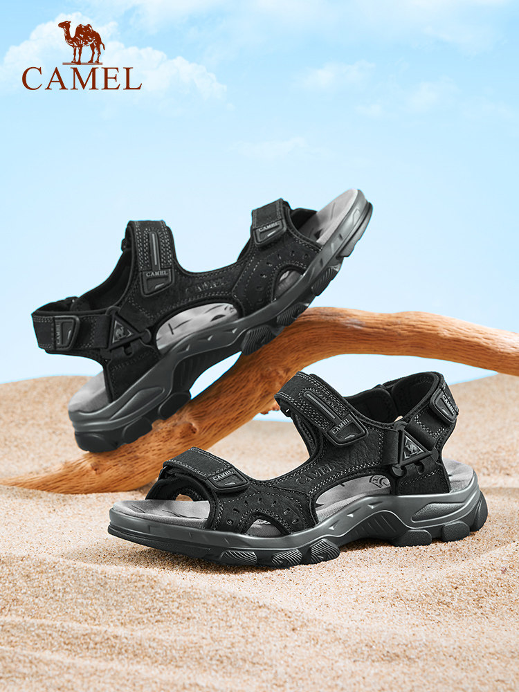 CAMEL MENS SHOES SUMMER NEW LEATHER SOFT-SOLED CASUAL SANDALS MENS OUTDOOR NON-SLIP SPORTS VELCRO BEACH SHOES MEN