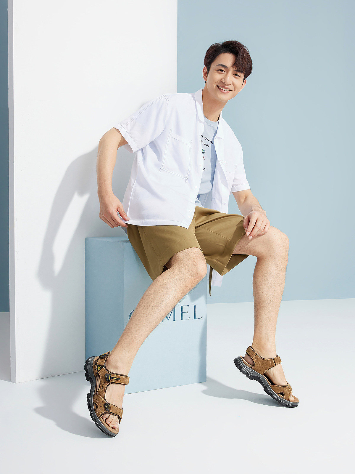 CAMEL MENS SHOES SUMMER NEW LEATHER SOFT-SOLED CASUAL SANDALS MENS OUTDOOR NON-SLIP SPORTS VELCRO BEACH SHOES MEN
