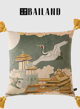 百澜家居YH124槐黄建筑中国风客厅沙发靠垫中式复古抱枕床头腰枕
