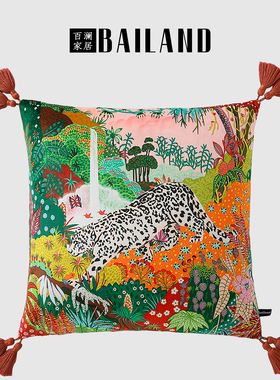 百澜家居YH119橙红色豹自然风客厅沙发靠垫中式复古抱枕床头靠枕