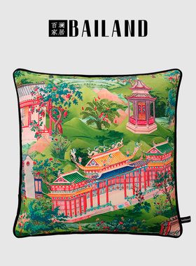 百澜家居YH023中式丝绒复古双面印花沙发客厅抱枕靠垫床上靠包