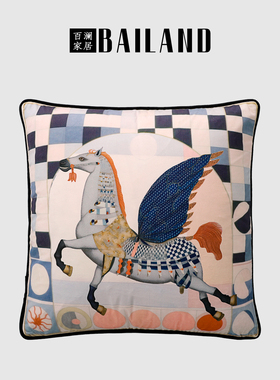 百澜家居YH030复古飞马双面印花抱枕套靠垫腰枕靠背床头腰枕靠包