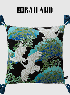 百澜家居YH117仙鹤松中国风客厅沙发靠垫中式复古抱枕床头腰枕