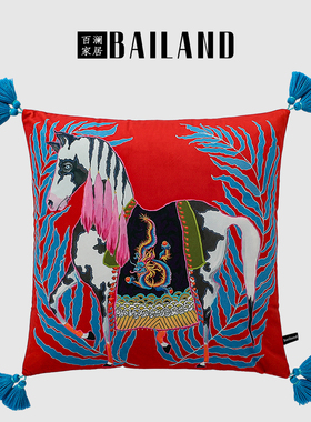 百澜家居YH077美式复古双面印花马沙发客厅抱枕靠垫床上靠枕腰枕