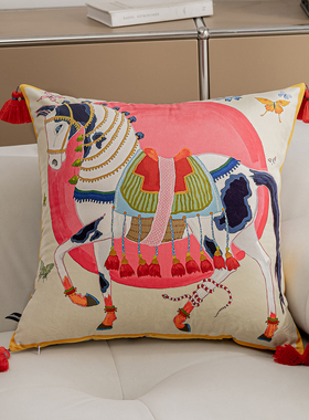 百澜家居YH217马年高清双面印花靠枕沙发抱枕办公室腰枕床头靠包