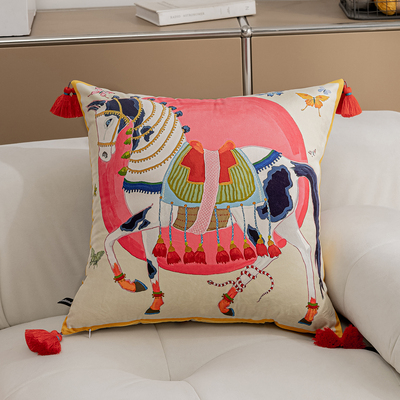 百澜家居YH217马年高清双面印花靠枕沙发抱枕办公室腰枕床头靠包