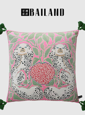 百澜家居YH051粉绿色复古双面印花新中式沙发客厅抱枕靠垫腰枕套