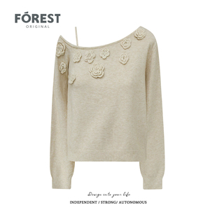 不退不换 2件5折 松短款 立体花朵吊带斜领长袖 毛衣 针织衫 清仓