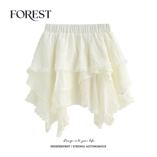 拾野森 甜美少女高腰显瘦不规则蕾丝花边半身裙短裙 春夏新款