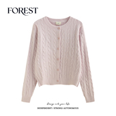 秋冬新款 毛衣开衫 韩版 麻花圆领针织衫 外套 复古少女短款 拾野森