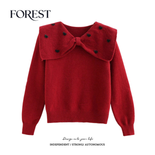 少女爱心蝴蝶结娃娃领长袖 不退不换 2件5折 套头毛衣上衣 清仓