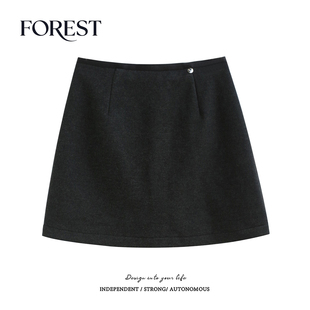 韩系高腰显瘦毛呢半身裙A字裙短裙有安全裤 新款 冬装 拾野森