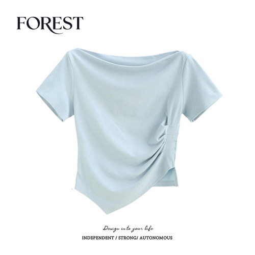拾野森短款不规则短袖T恤