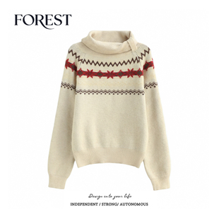 不退不换 2件5折 款 韩版 套头毛衣上衣 温柔费尔岛高领长袖 清仓