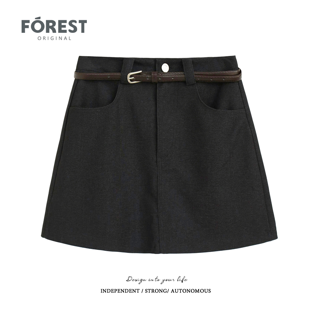 拾野森高腰半身裙短裙