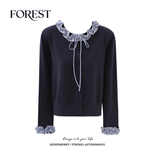 不退不换 2件5折 风格 子木耳边拼接蝴蝶结长袖 开衫 针织衫 清仓