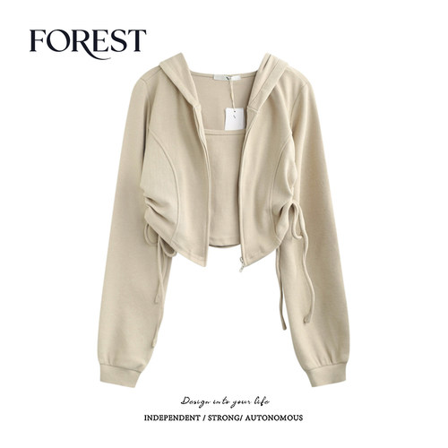 拾野森短款连帽卫衣两件套