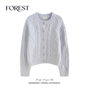 不退不换 2件5折 古慵懒风短款 麻花圆领长袖 外套 毛衣开衫 清仓