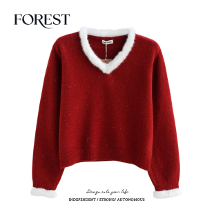 清仓 亮丝毛毛V领长袖 2件5折 加厚短款 套头毛衣上衣 不退不换