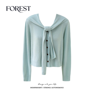 不退不换 短款 V领长袖 开衫 2件5折 针织衫 披肩上衣两件套 清仓